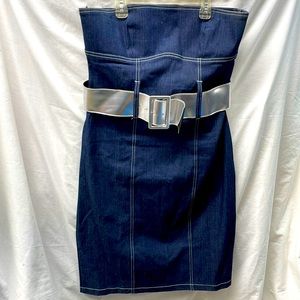 NEW !!! What’s hot stretch denim dress/belt ladies sz M